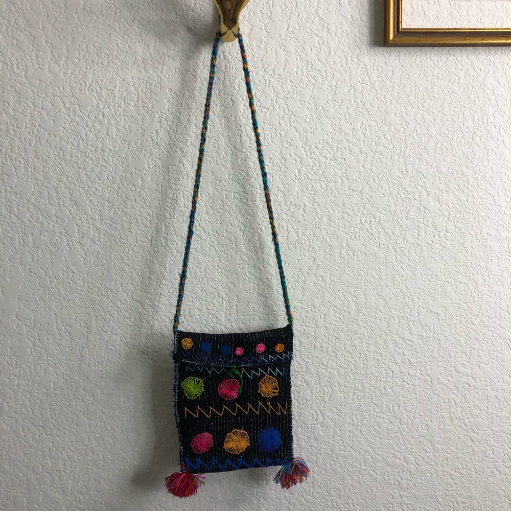 Costume Baldor Mexican Handmade Embroidered Floral Cross Body Bag - Picture 3 of 10